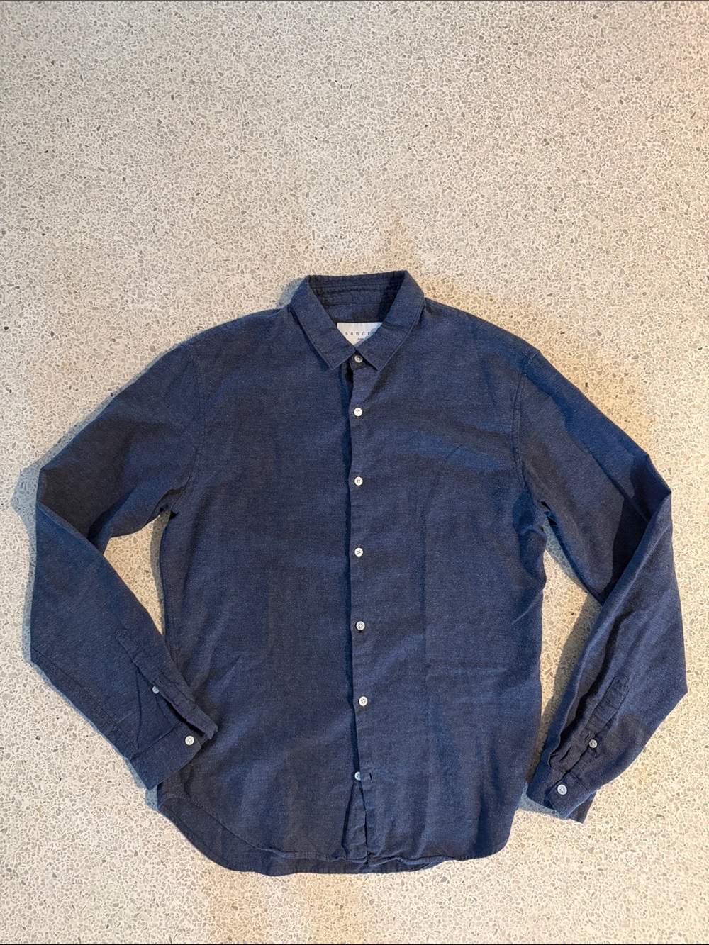 Sandro Men's Dark Navy Blue  Button-Down Lightweight Flannel Shirt Medium
